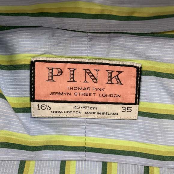 THOMAS PINK Light Blue Green Stripe Cotton French Cuff Long Sleeve Shirt - Picture 4 of 4